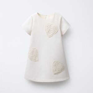 Zara Cream Heart Appliqué A-Line Dress